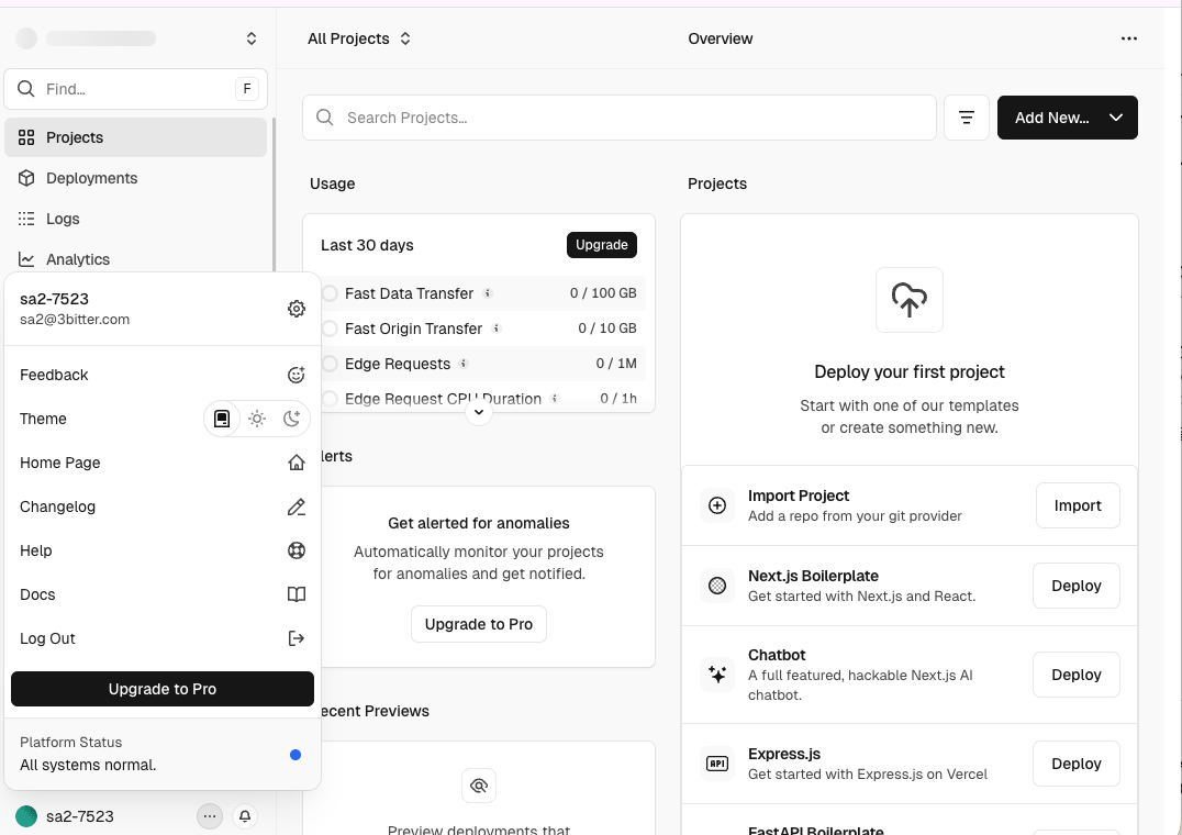 ユーザーアイコンからSettingsを開く